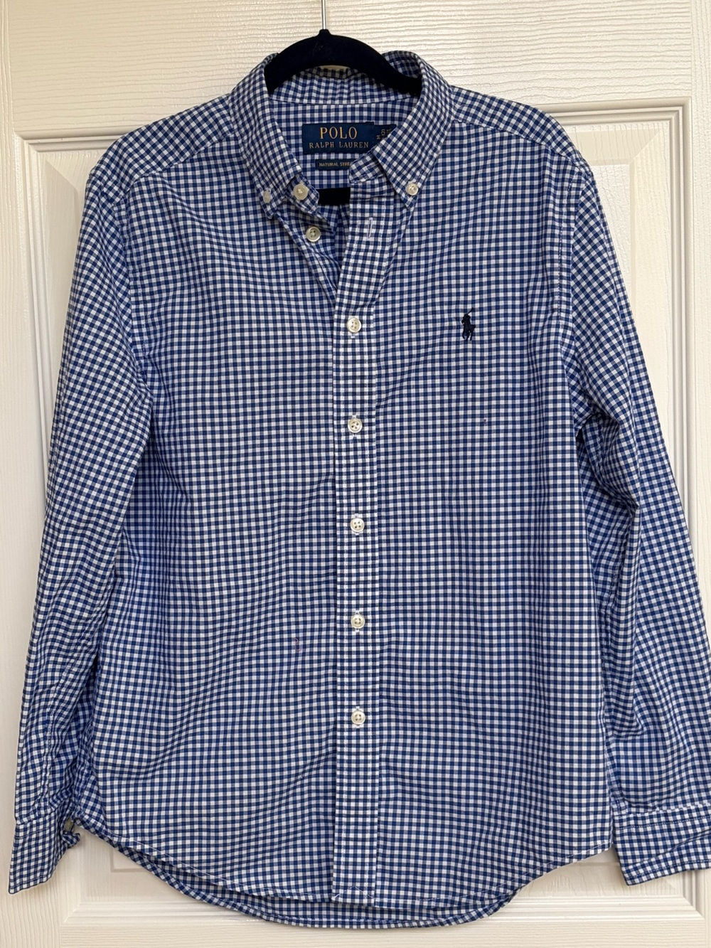 Ralph Lauren Boys M Cotton Poplin Shirt Blue White Gingham Button Down Preppy